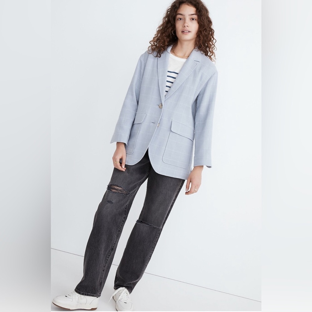 Madewell Cotton-Linen Relaxed Larsen Blazer in Windowpane